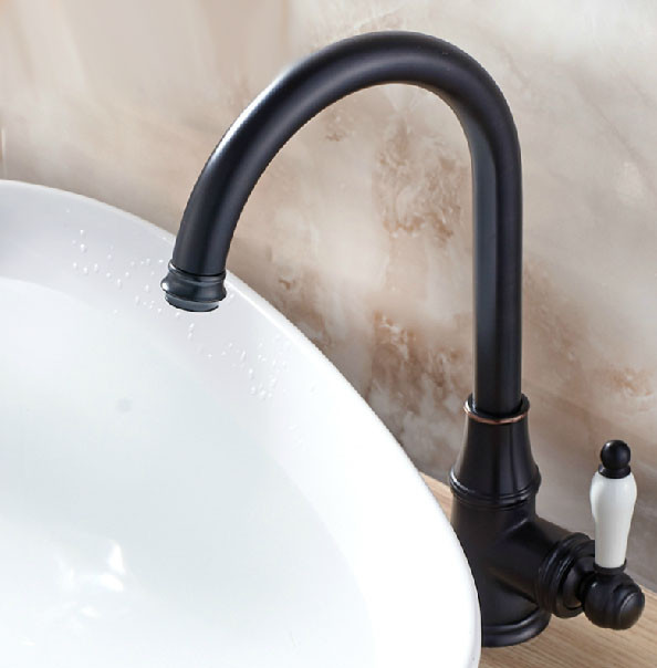 Fontana Long Neck Dark Oil Rubbed Bronze Single Handle Deck Mount Sink Faucet Mixer Faucet